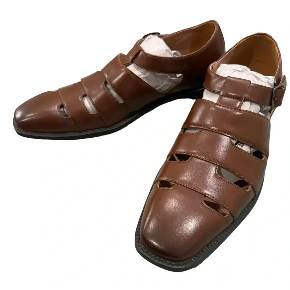 🥿 Stacy Adams Calderon Closed Toe‎ City Sandal 👞 Cognac Brown Leather 9.5 🥿